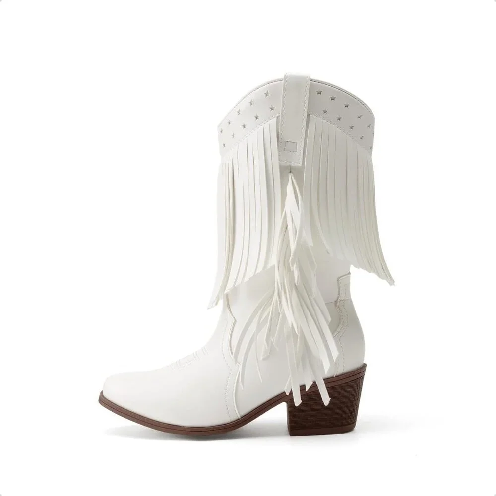 ⚡Girls White Cowgirl Boot Tassel Fringe Kids Western Boots Stylish & Comfortable